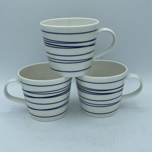Royal Doulton London Pacific Mug White Blue Stripes‎ Lines 14oz Cup Set Of 3